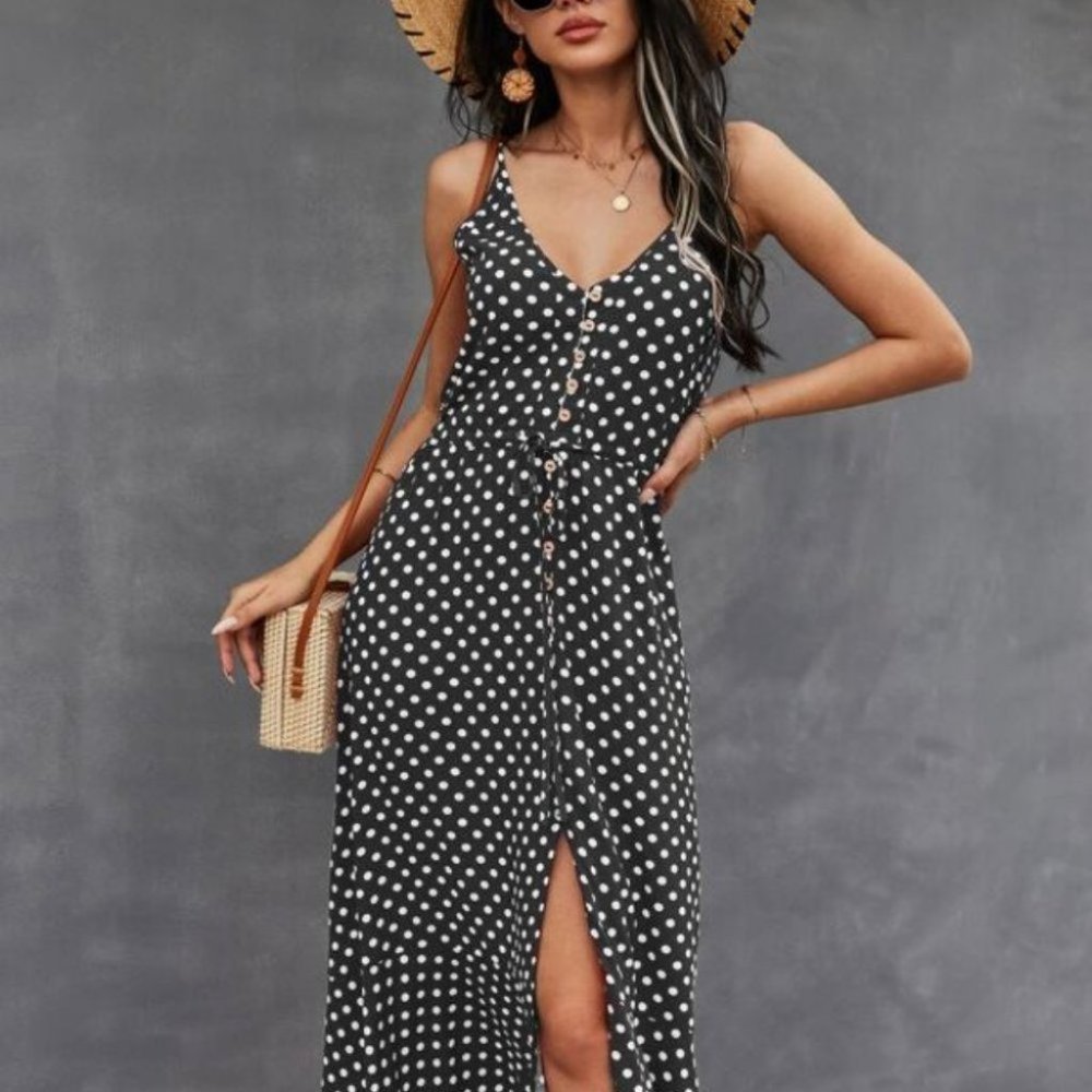Boho Chic Button detail  Polka Dot Cami Dress - Picture 5 of 7